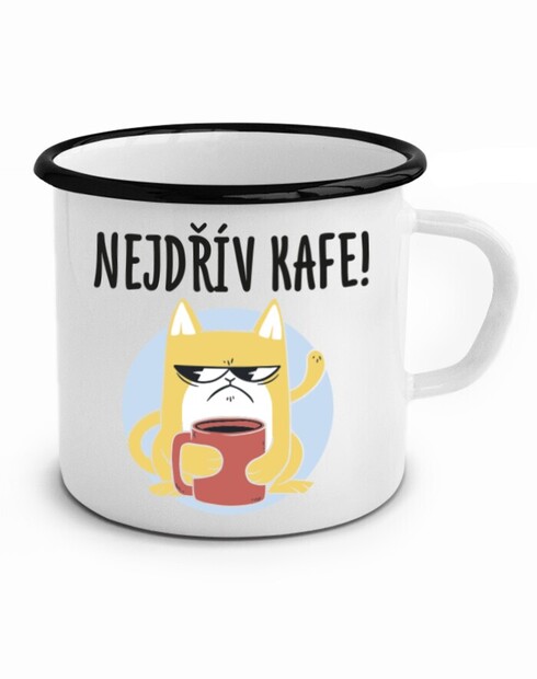 Vtipný plechový hrnek Nejdřív kafe!