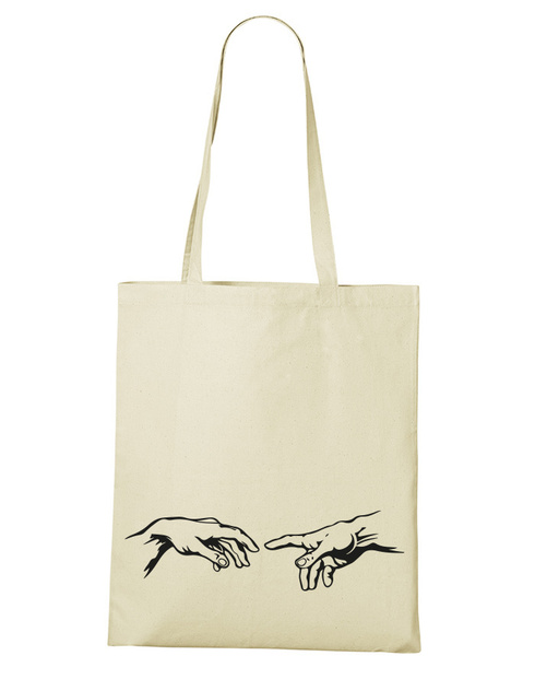 Plátěná taška ruka člověka a ruka boží