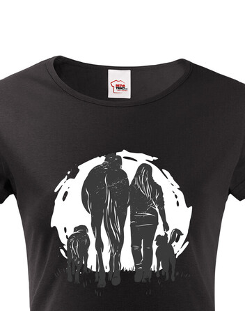 Dámské tričko Žena, kůň a pes