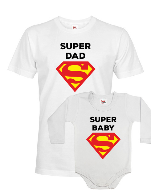 Dětské body a pánské tričko Super Dad a Baby