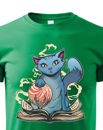 Dětské tričko Kočka s čarodějnickou knihou