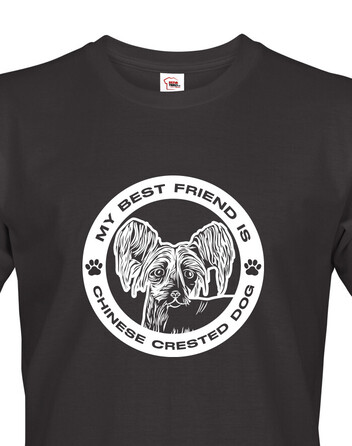 Pánské tričko Čínský chocholatý pes kulatý motiv
