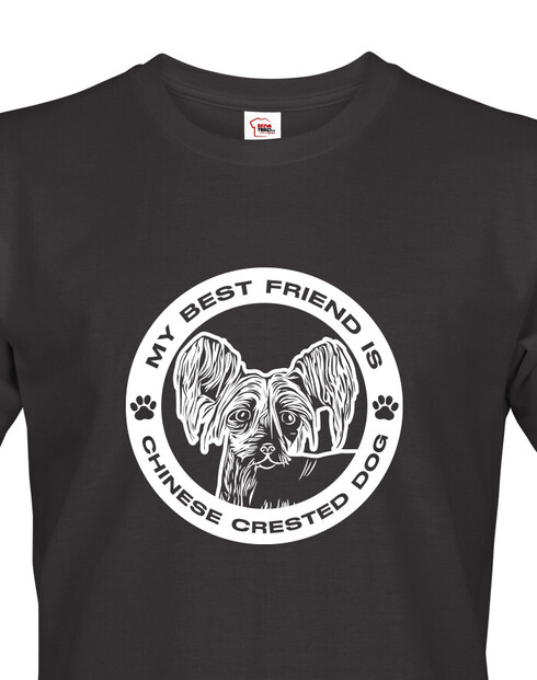 Pánské tričko Čínský chocholatý pes kulatý motiv