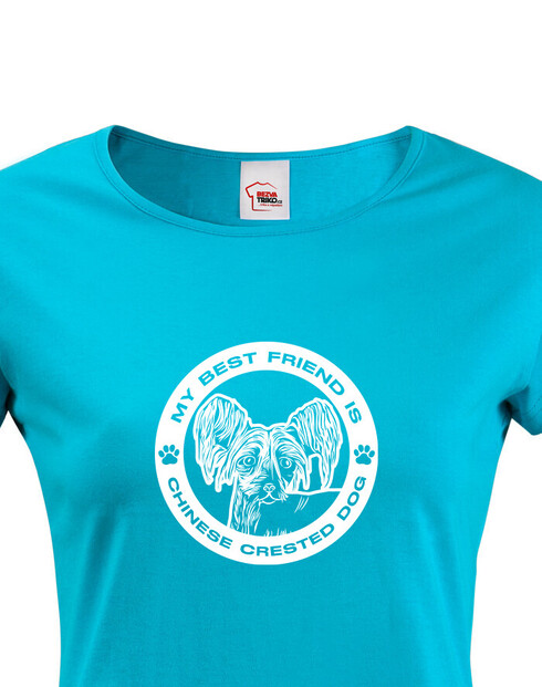 Dámské tričko Čínský chocholatý pes kulatý motiv