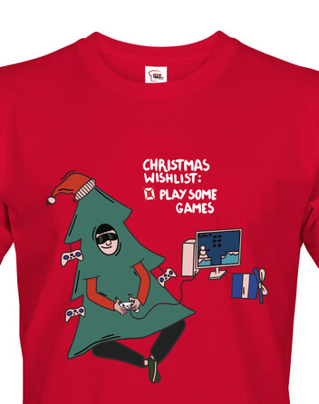 Pánské vánoční tričko Christmas wishlist play some games