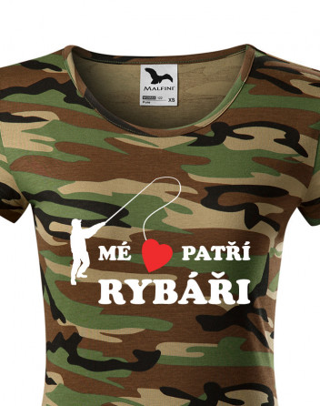 Dámské rybářské tričko Mé srdce patří rybáři