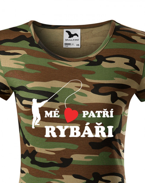 Dámské rybářské tričko Mé srdce patří rybáři