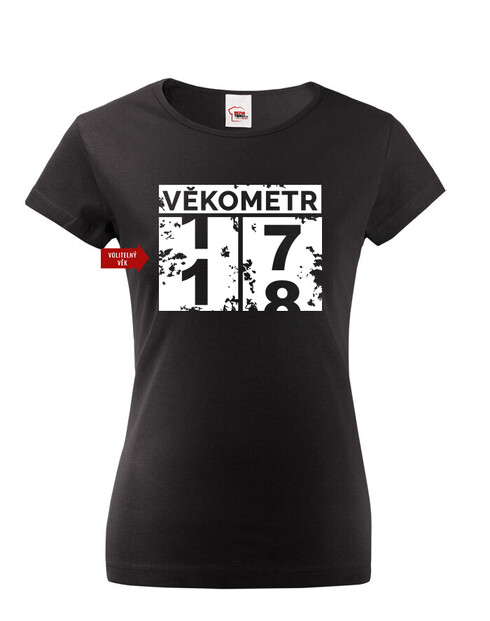 Dámské tričko Věkometr k 18. narozeninám