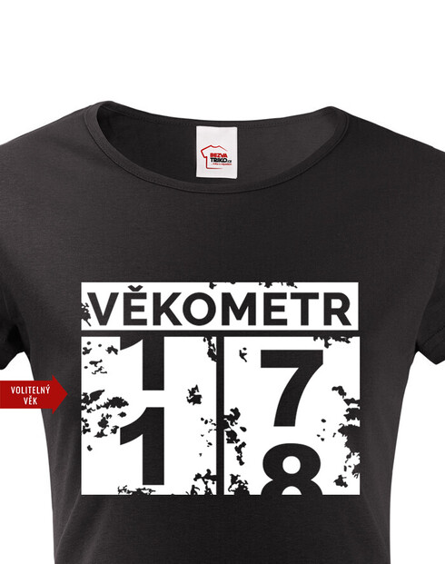 Dámské tričko Věkometr k 18. narozeninám
