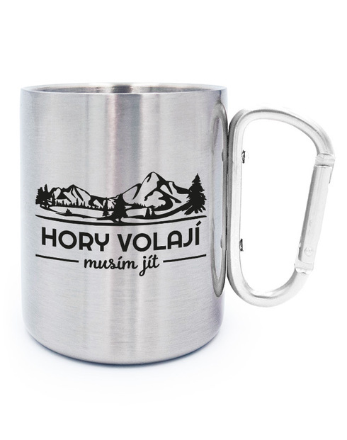 Nerezový hrnek s karabinou Hory volají musím jít