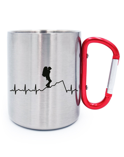 Vtipný nerezový hrnek s karabinou Tep turisty