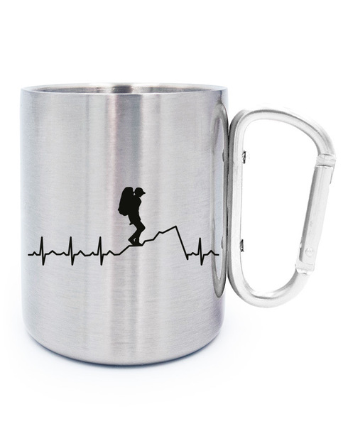 Vtipný nerezový hrnek s karabinou Tep turisty