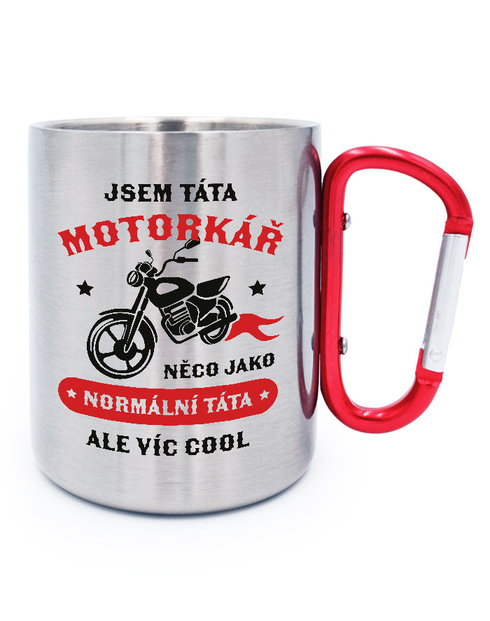 Nerezový hrnek s karabinou Táta motorkář