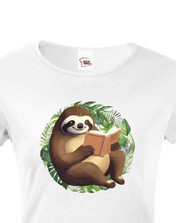 Dámské tričko Lenochod s knihou