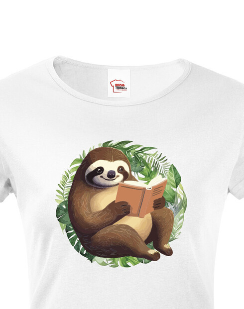 Dámské tričko Lenochod s knihou