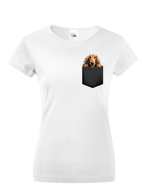 Dámské tričko Afganský chrt v kapsičce