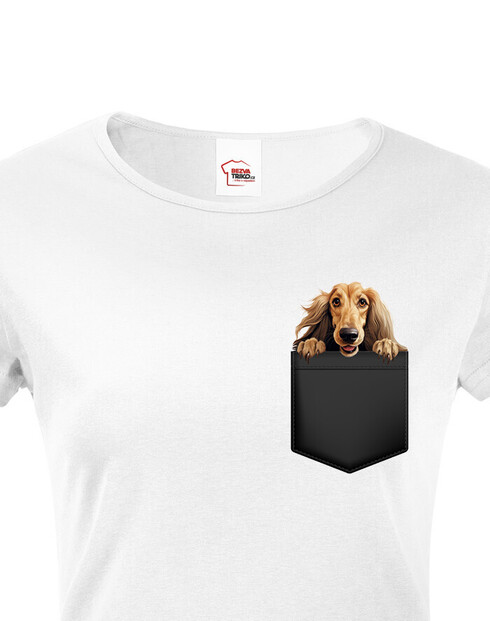 Dámské tričko Afganský chrt v kapsičce