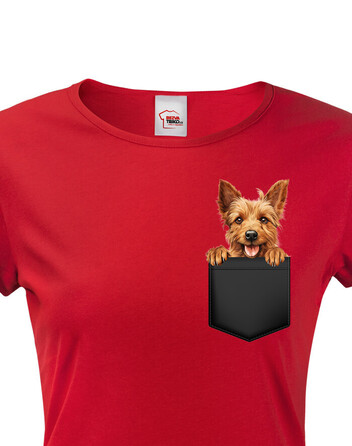 Dámské tričko Austrálsky teriér v kapsičce