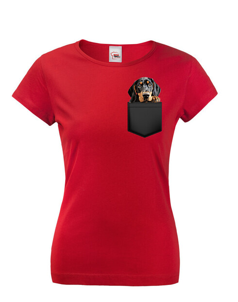 Dámské tričko Black and Tan Coonhound v kapsičce