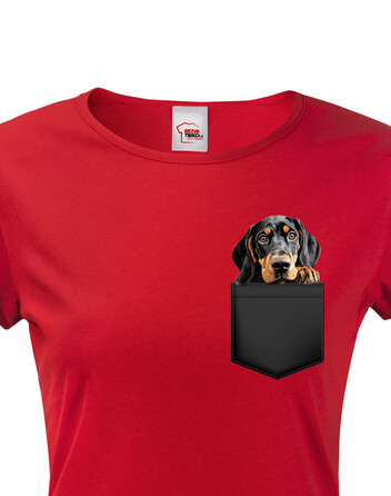 Dámské tričko Black and Tan Coonhound v kapsičce