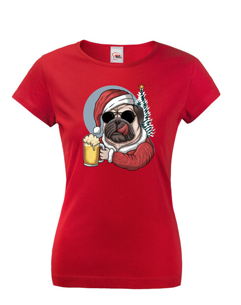 Dámské tričko Vánoční mopsík s pivem