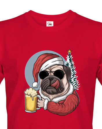 Pánské tričko Vánoční mopsík s pivem