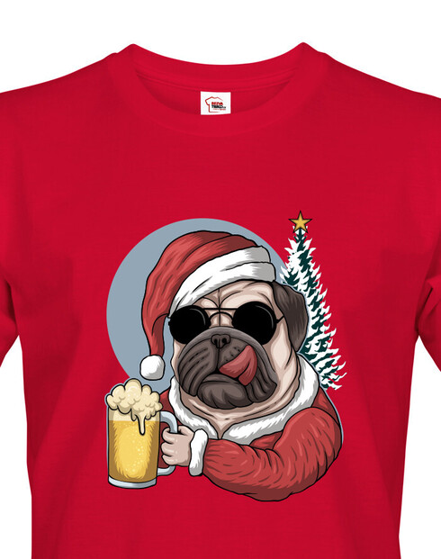 Pánské tričko Vánoční mopsík s pivem