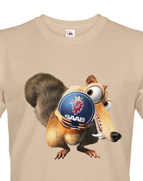 Pánské tričko Veverka Scrat a značka auta SAAB