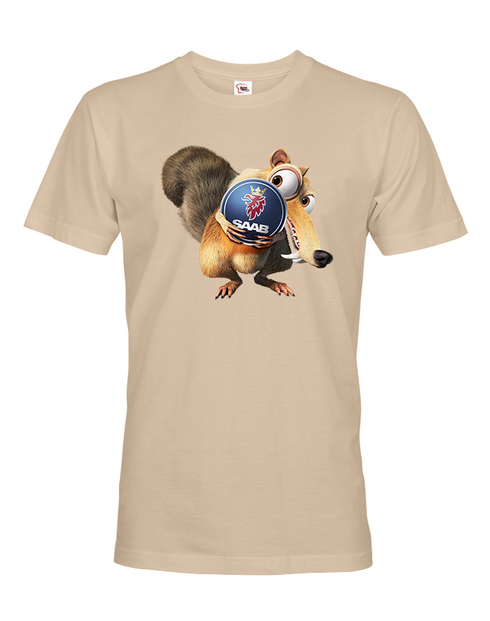 Pánské tričko Veverka Scrat a značka auta SAAB