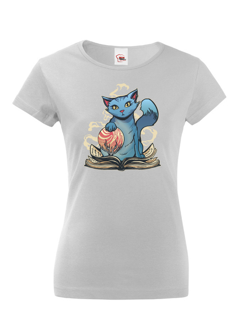 Dámské tričko Kočka s čarodějnickou knihou