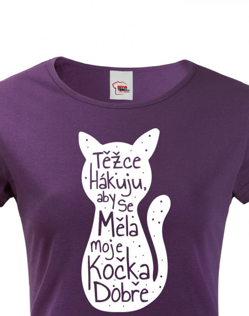 Dámské tričko s kočkou Těžce pracuji
