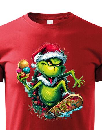 Dětské tričko Grinch na skateboardu