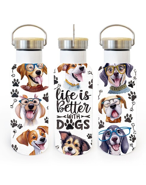 Termoska s bambusovým víčkem - Life is better with dogs