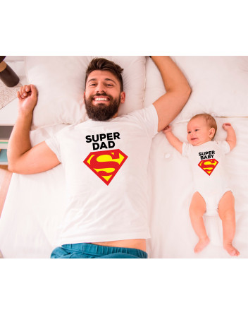 Dětské body a pánské tričko Super Dad a Baby