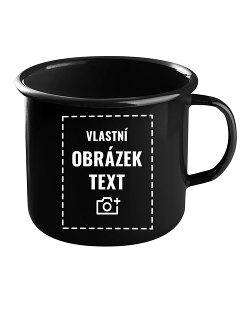 Černý plechový hrnek s vlastním potiskem