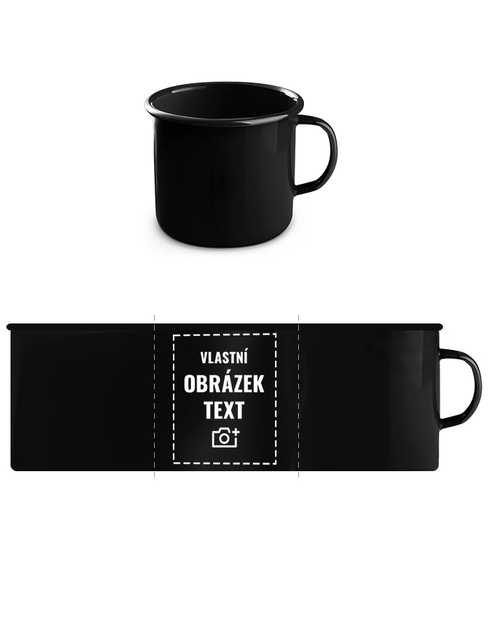 Černý plechový hrnek s vlastním potiskem