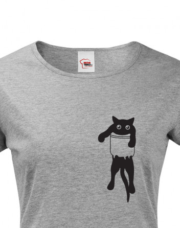 Dámské tričko s kočkou v kapse