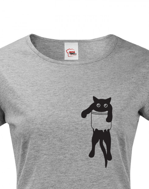 Dámské tričko s kočkou v kapse