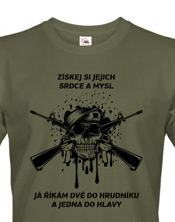 Pánské army triko Dvě do hrudníku a jedna do hlavy