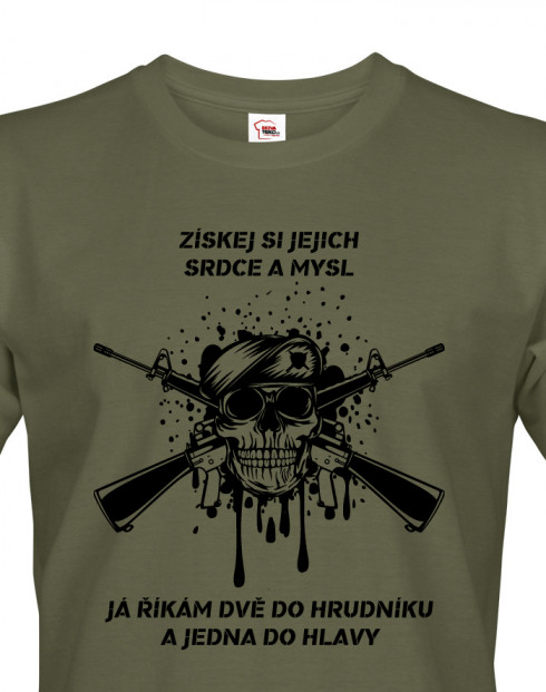 Pánské army triko Dvě do hrudníku a jedna do hlavy