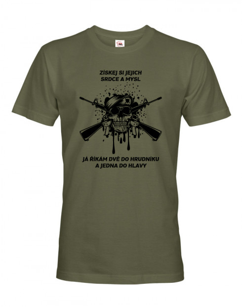 Pánské army triko Dvě do hrudníku a jedna do hlavy