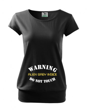 Těhotenské tričko Warning, Alien baby inside