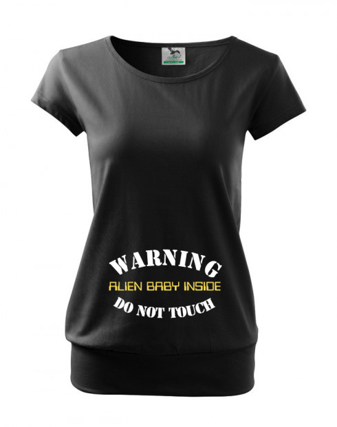 Těhotenské tričko Warning, Alien baby inside