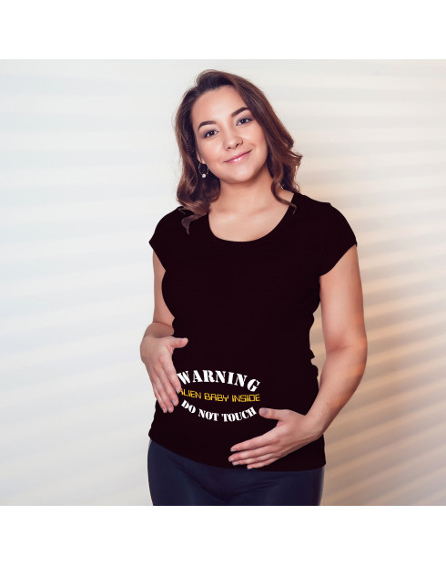 Těhotenské tričko Warning, Alien baby inside