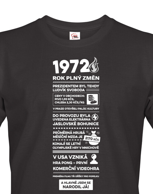 Pánské tričko narozeninové noviny 1972
