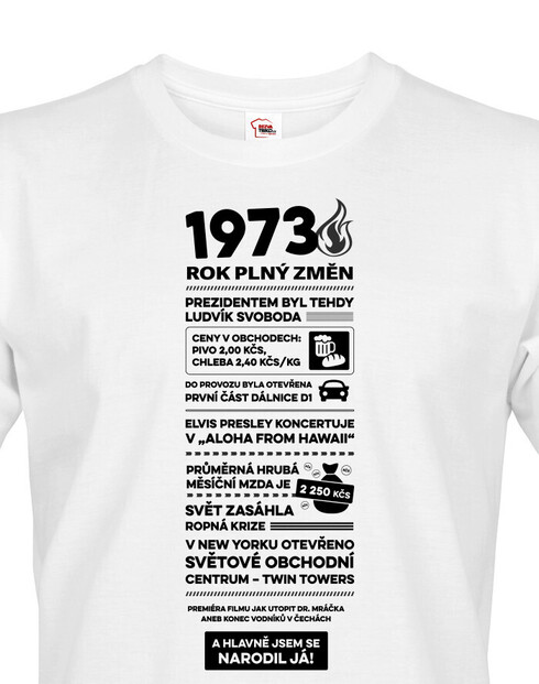 Pánské tričko narozeninové noviny 1973