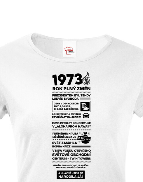 Dámské tričko narozeninové noviny 1973