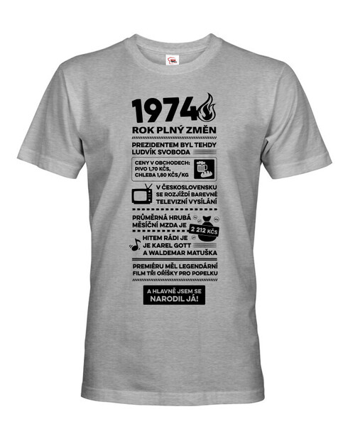Pánské tričko narozeninové noviny 1974