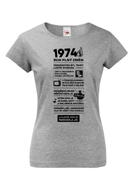 Dámské tričko narozeninové noviny 1974