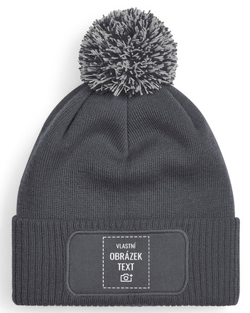 Pletená čepice s bambulí a vlastním potiskem